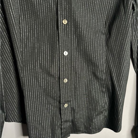 Lafayette 148 Black Long Sleeve Button Down Shirt w Silver Metallic Stripes Sz 8 - Picture 2 of 6